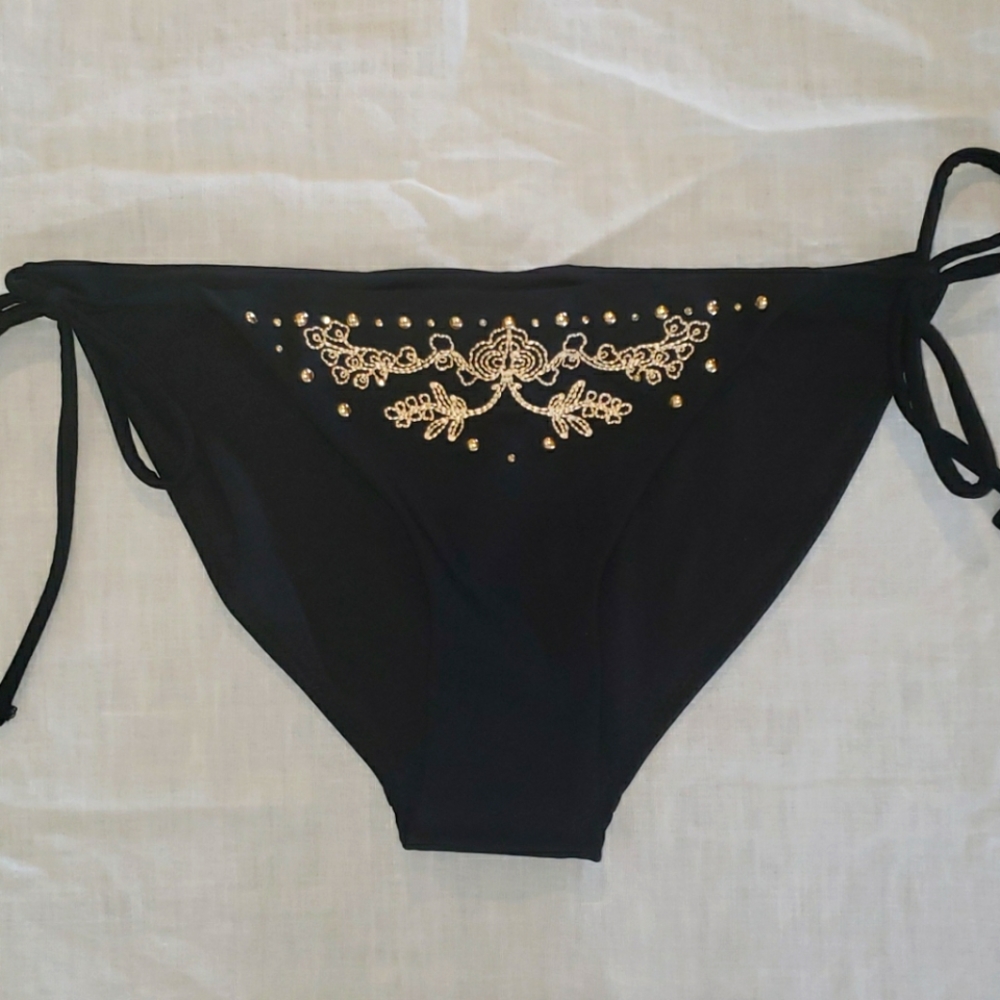 Topshop Studded Embroidered Tie Side Bikini Bottom